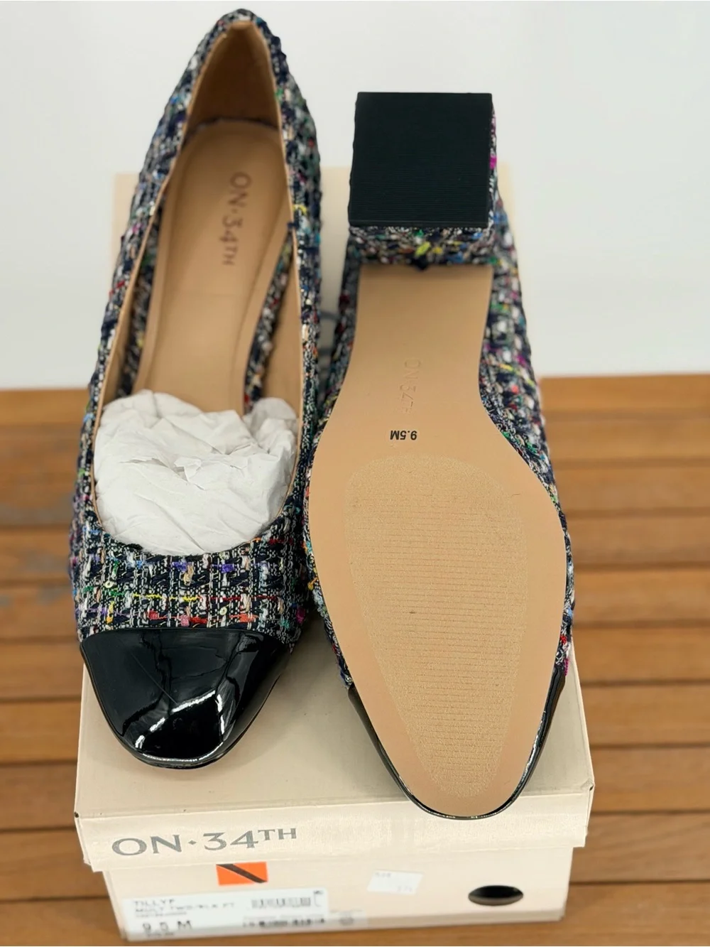 New on 34th Women’s Tweed Pumps with Black Patent Cap Toesize 9.5M